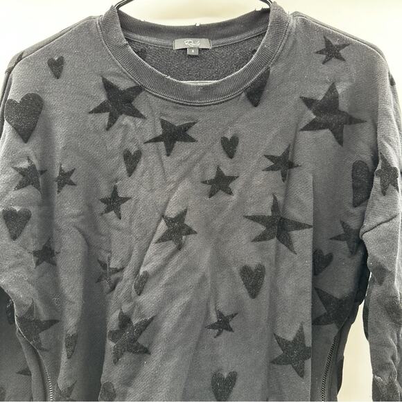 Rails Black Marlo Flocked Hearts and Stars Side Zipper Sweater Size S - Picture 2 of 9
